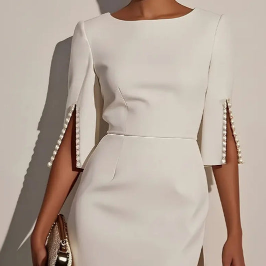 Robe Élégante avec Manches Fendues et Perles
